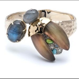 ALEXIS BITTAR RARE Scarab Lucite Gemstone Lucite Crystal Hammered Cuff Bracelet